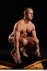 Whole Body Man White Nude Athletic Kneeling Studio photo references